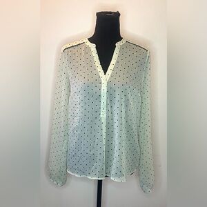 The Limited- Sheer light mint white with black polka dots blouse Size S‎